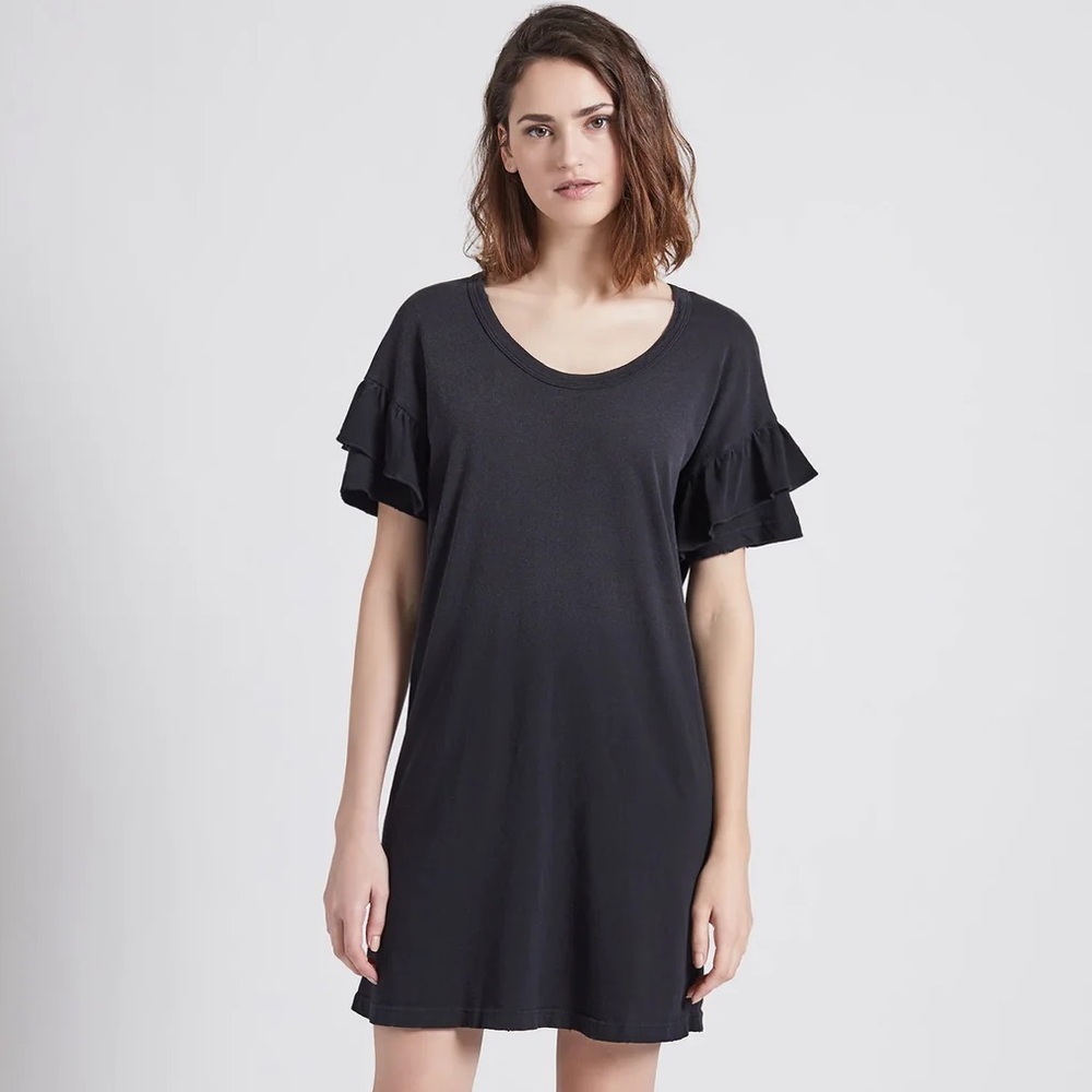 Current Elliott Ruffle Short Sleeve Roadie Washed Black T-Shirt Dress EUC 0/XS